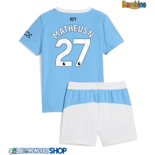 Maglie da calcio Manchester City Matheus Nunes #27 Prima Maglia Bambino 2025-26 Manica Corta + Pantaloni corti)